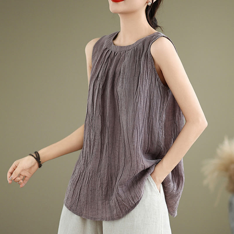 Gilet sans manches en coton et lin pour femme, col ras du cou, simple et élégant, motif Buddha Stones , été - image 21