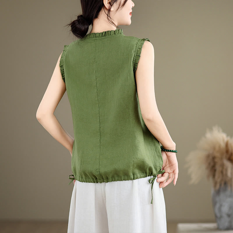 Gilet d'été sans manches en coton et lin avec cordon de serrage et motif Buddha Stones pour femme - image 2