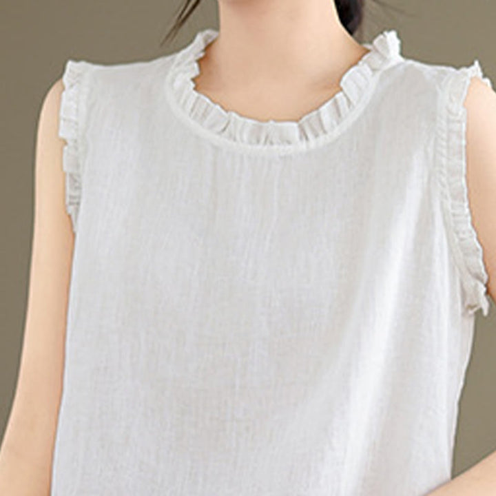 Gilet d'été sans manches en coton et lin avec cordon de serrage et motif Buddha Stones pour femme - image 26