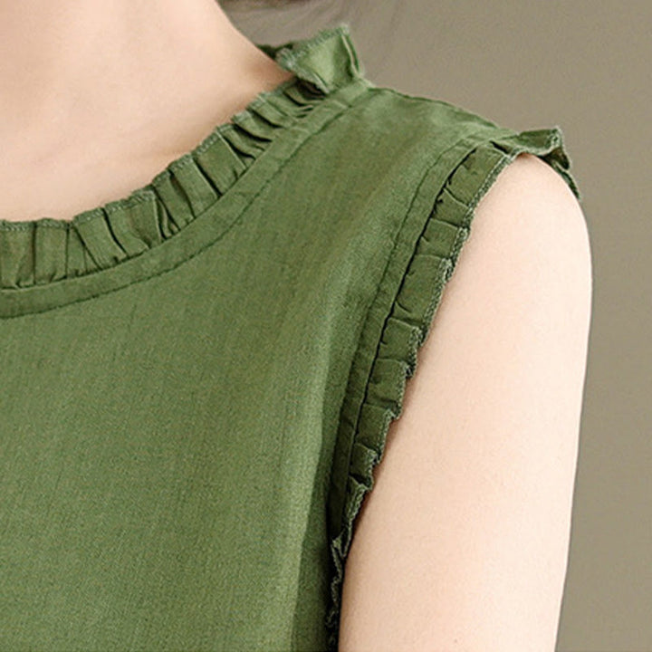 Gilet d'été sans manches en coton et lin avec cordon de serrage et motif Buddha Stones pour femme - image 8