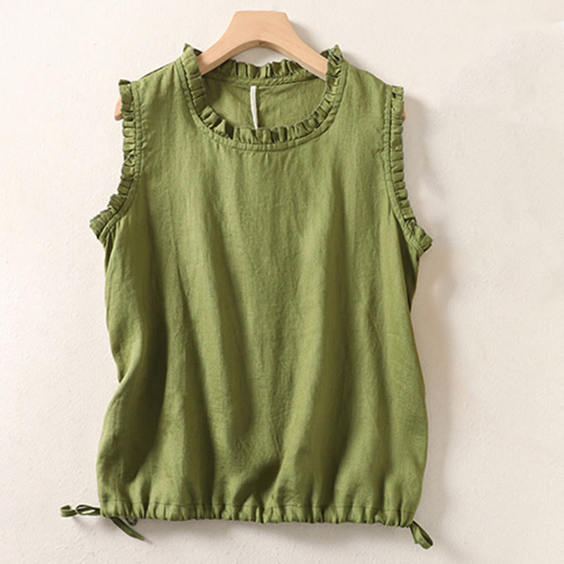 Gilet d'été sans manches en coton et lin avec cordon de serrage et motif Buddha Stones pour femme - image 13