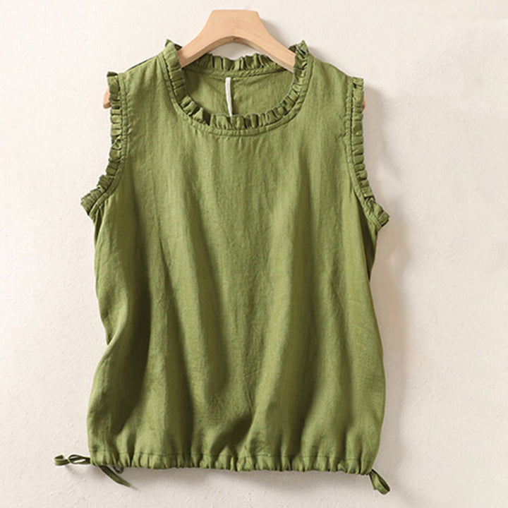 Gilet d'été sans manches en coton et lin avec cordon de serrage et motif Buddha Stones pour femme - image 13