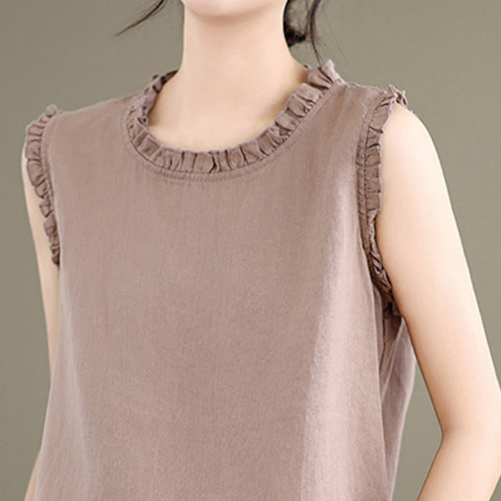 Gilet d'été sans manches en coton et lin avec cordon de serrage et motif Buddha Stones pour femme - image 19