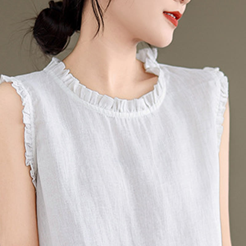 Gilet d'été sans manches en coton et lin avec cordon de serrage et motif Buddha Stones pour femme - image 27