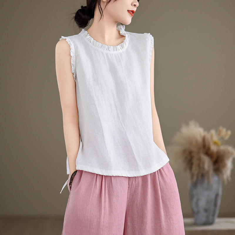 Gilet d'été sans manches en coton et lin avec cordon de serrage et motif Buddha Stones pour femme - Blanc - US8-10，UK/AU12-14，EU40-42 (2XL) - image 20