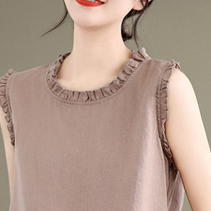 Gilet d'été sans manches en coton et lin avec cordon de serrage et motif Buddha Stones pour femme - image 18