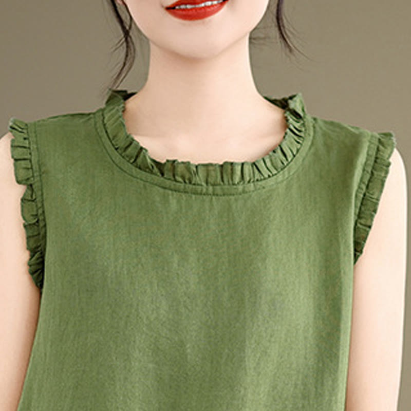 Gilet d'été sans manches en coton et lin avec cordon de serrage et motif Buddha Stones pour femme - image 6