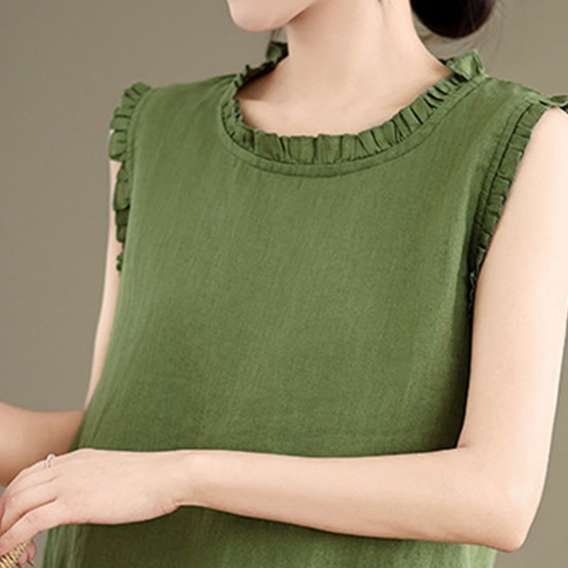 Gilet d'été sans manches en coton et lin avec cordon de serrage et motif Buddha Stones pour femme - image 5