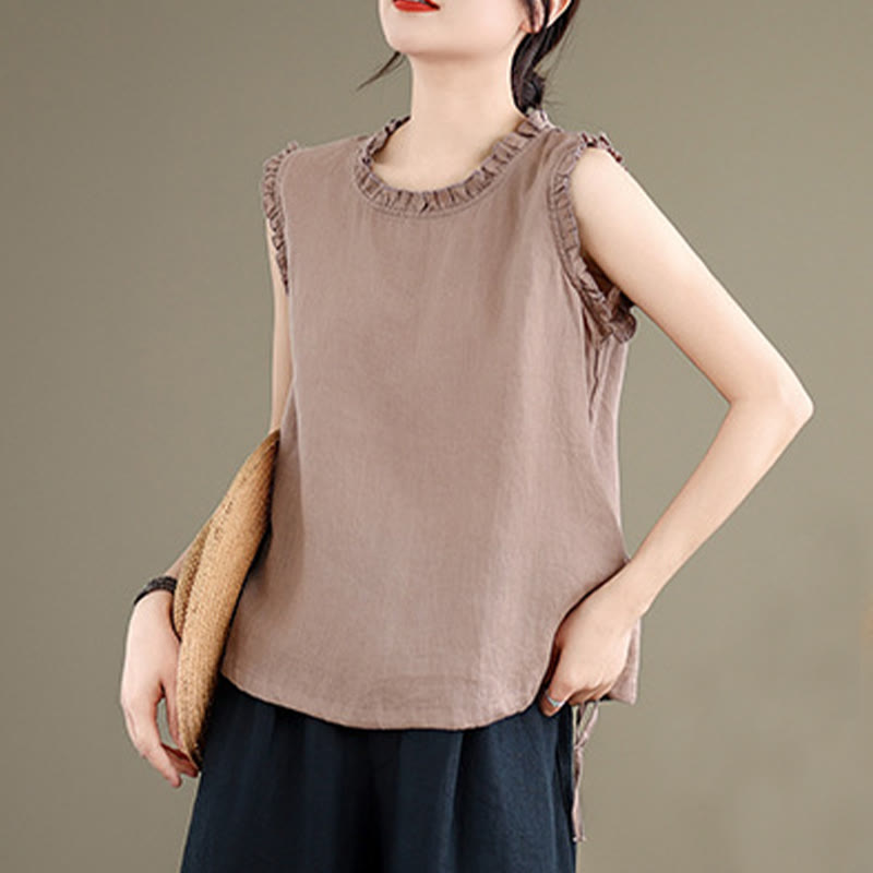 Gilet d'été sans manches en coton et lin avec cordon de serrage et motif Buddha Stones pour femme - image 15