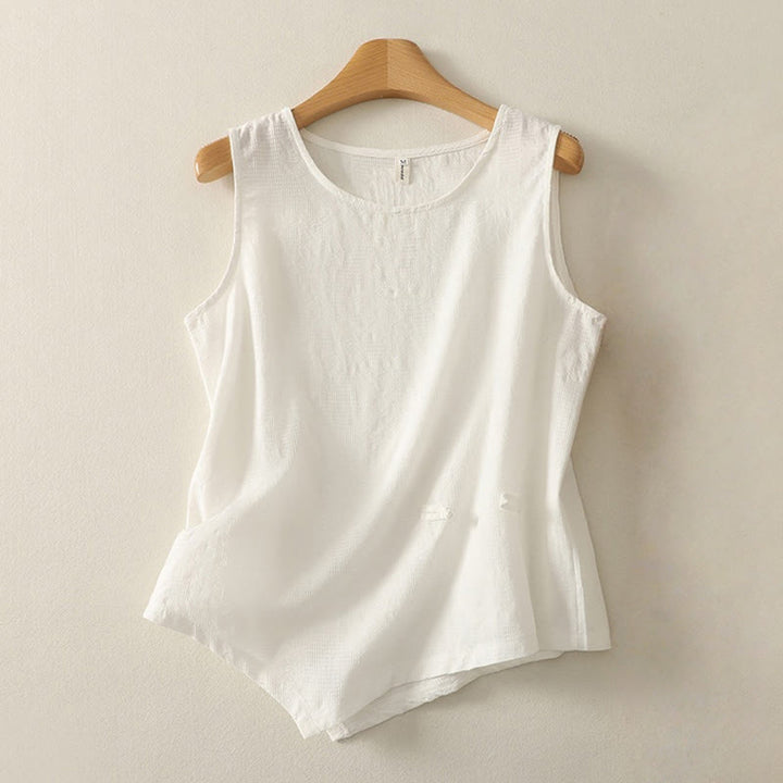 Gilet d'été sans manches en coton et lin pour femme, couleur unie, motif Buddha Stones