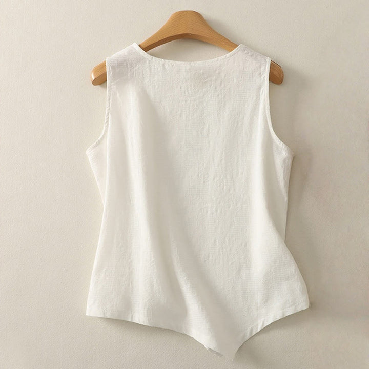 Gilet d'été sans manches en coton et lin pour femme, couleur unie, motif Buddha Stones