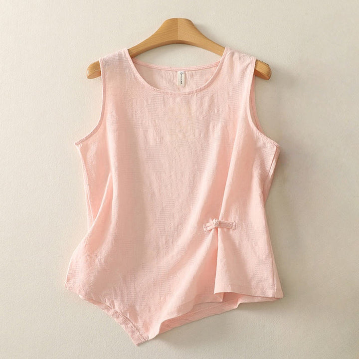 Gilet d'été sans manches en coton et lin pour femme, couleur unie, motif Buddha Stones
