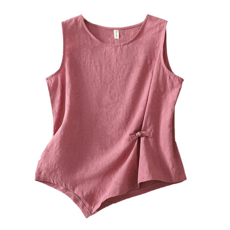 Gilet d'été sans manches en coton et lin pour femme, couleur unie, motif Buddha Stones