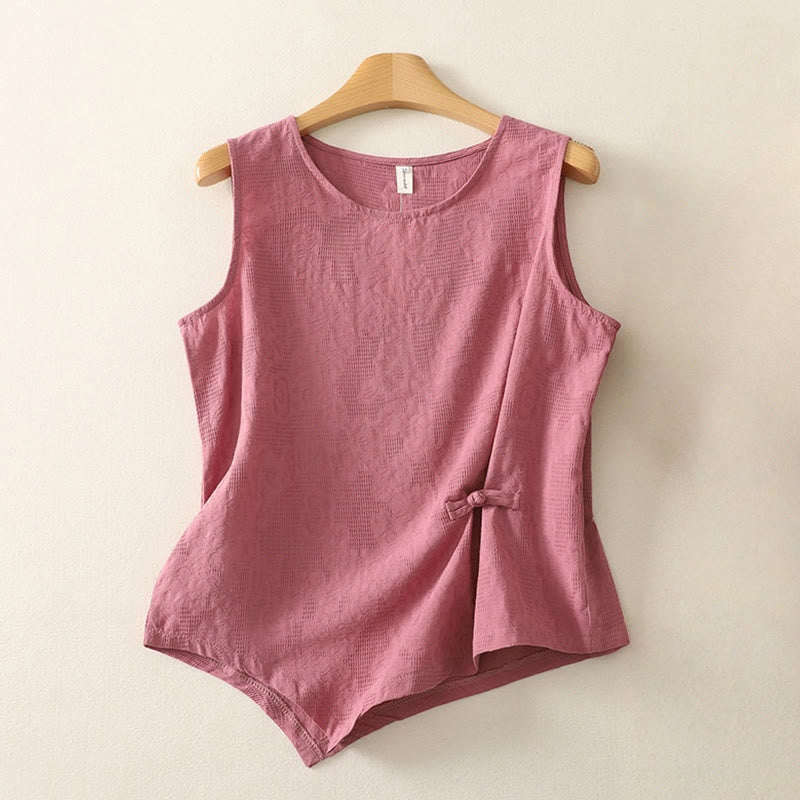 Gilet d'été sans manches en coton et lin pour femme, couleur unie, motif Buddha Stones