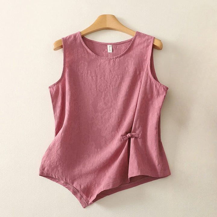 Gilet d'été sans manches en coton et lin pour femme, couleur unie, motif Buddha Stones