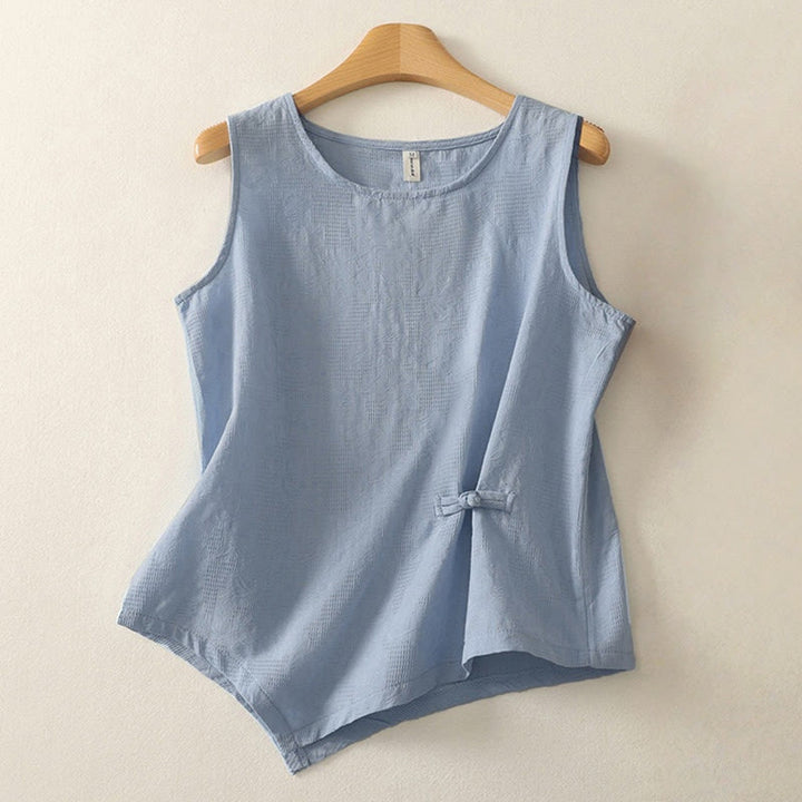 Gilet d'été sans manches en coton et lin pour femme, couleur unie, motif Buddha Stones