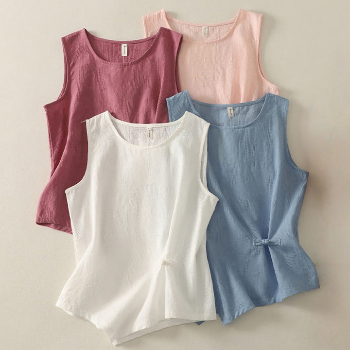 Gilet d'été sans manches en coton et lin pour femme, couleur unie, motif Buddha Stones - image 18