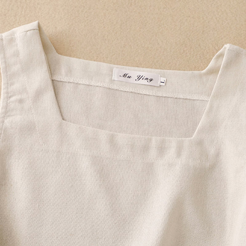 Gilet d'été sans manches en coton et lin à col carré pour femme avec Buddha Stones - image 5