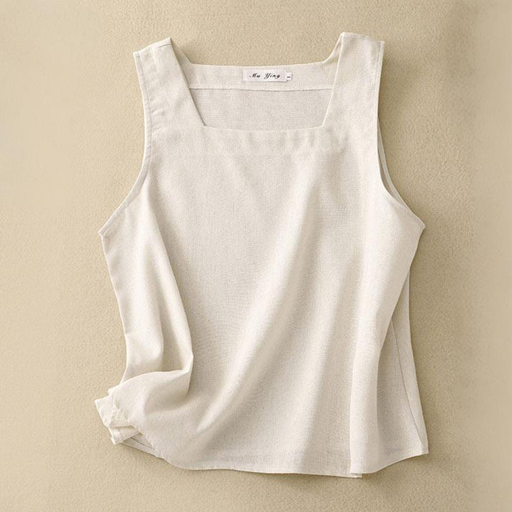 Gilet d'été sans manches en coton et lin à col carré pour femme avec Buddha Stones - Beige - US8-10，UK/AU12-14，EU40-42 (2XL) - image 4
