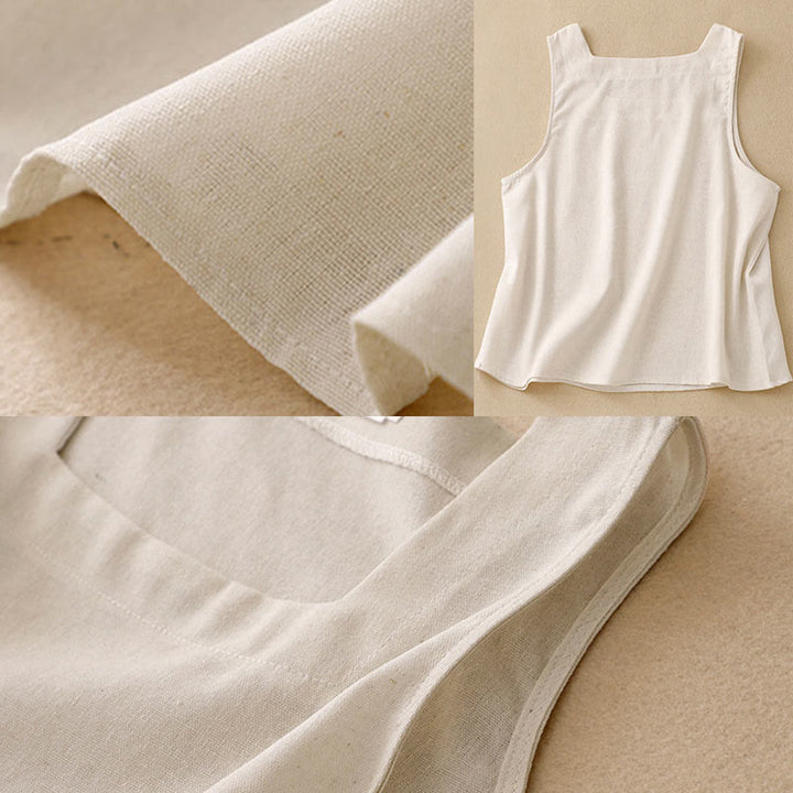 Gilet d'été sans manches en coton et lin à col carré pour femme avec Buddha Stones - image 8