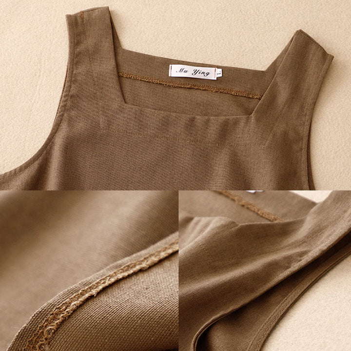 Gilet d'été sans manches en coton et lin à col carré pour femme avec Buddha Stones - image 3