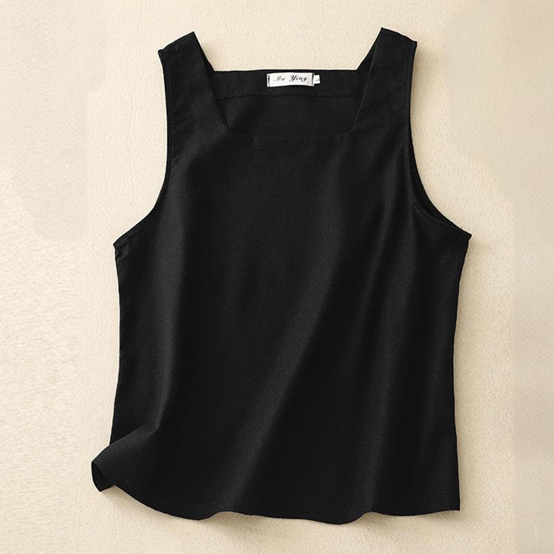 Gilet d'été sans manches en coton et lin à col carré pour femme avec Buddha Stones - Noir - US8-10，UK/AU12-14，EU40-42 (2XL) - image 11