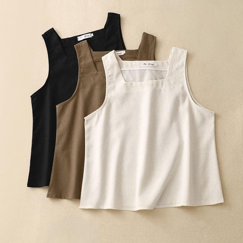 Gilet d'été sans manches en coton et lin à col carré pour femme avec Buddha Stones - image 15