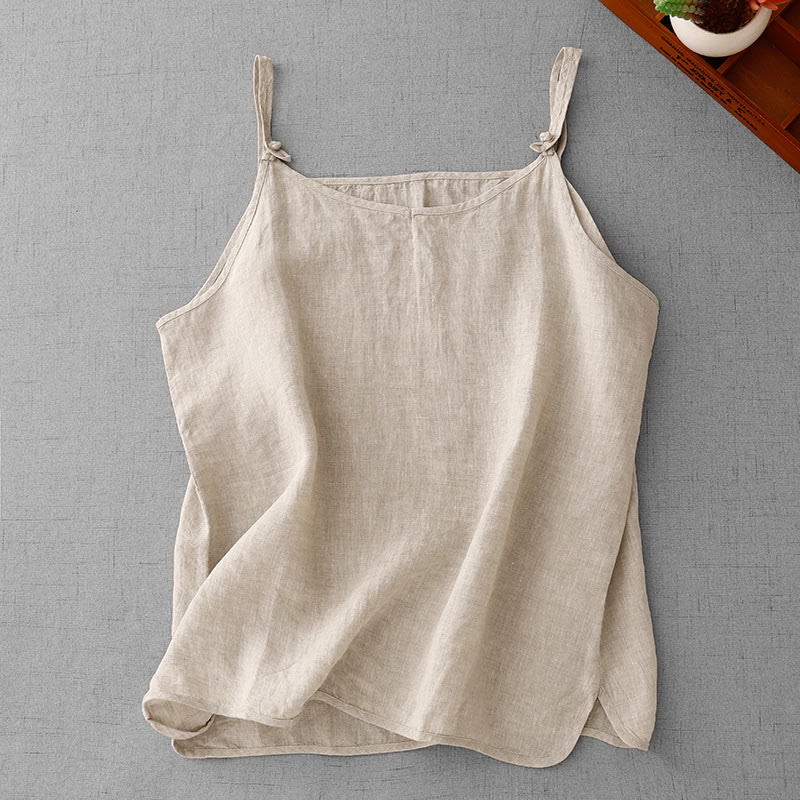 Gilet d'été en coton et lin pour femme, uni, avec bretelles réglables, motif Buddha Stones - image 0