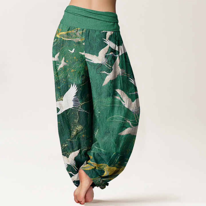 Pantalon sarouel à taille élastique pour femme, motif Buddha Stones , grues blanches volantes et nuages ​​de bon augure - image 2