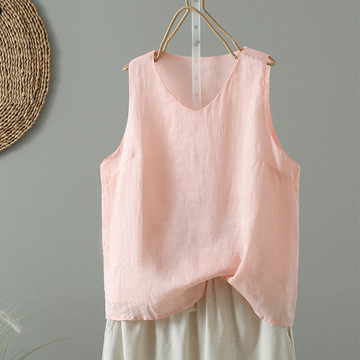 Gilet sans manches en coton à col en V et Buddha Stones vintage pour femme