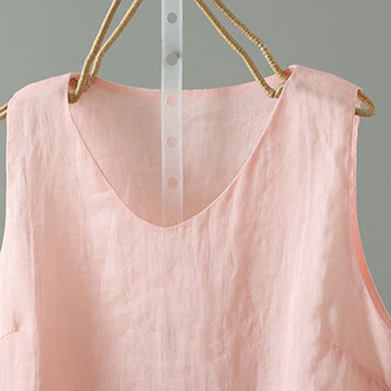 Gilet sans manches en coton à col en V et Buddha Stones vintage pour femme - image 5