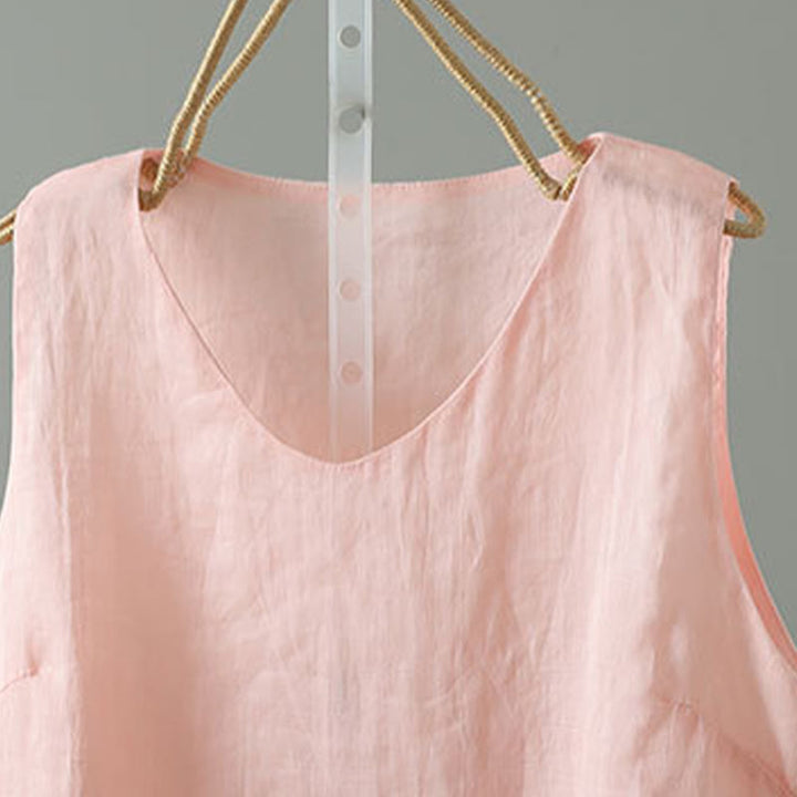 Gilet sans manches en coton à col en V et Buddha Stones vintage pour femme - image 5