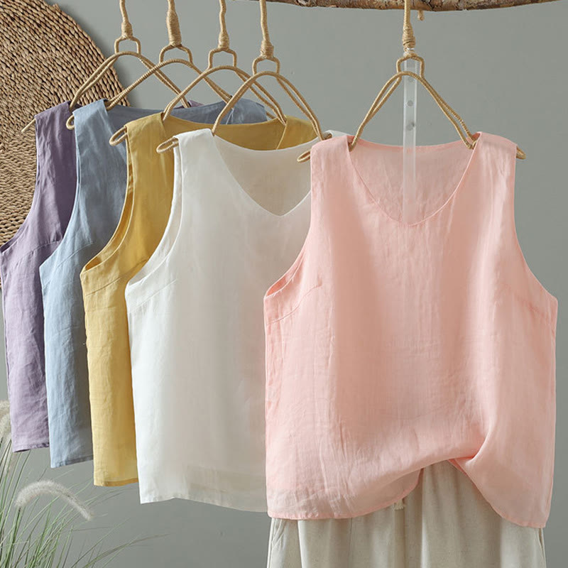 Gilet sans manches en coton à col en V et Buddha Stones vintage pour femme - image 17