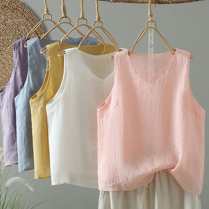 Gilet sans manches en coton à col en V et Buddha Stones vintage pour femme - image 17