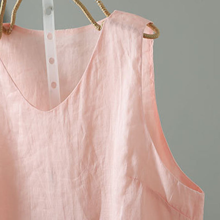 Gilet sans manches en coton à col en V et Buddha Stones vintage pour femme - image 6