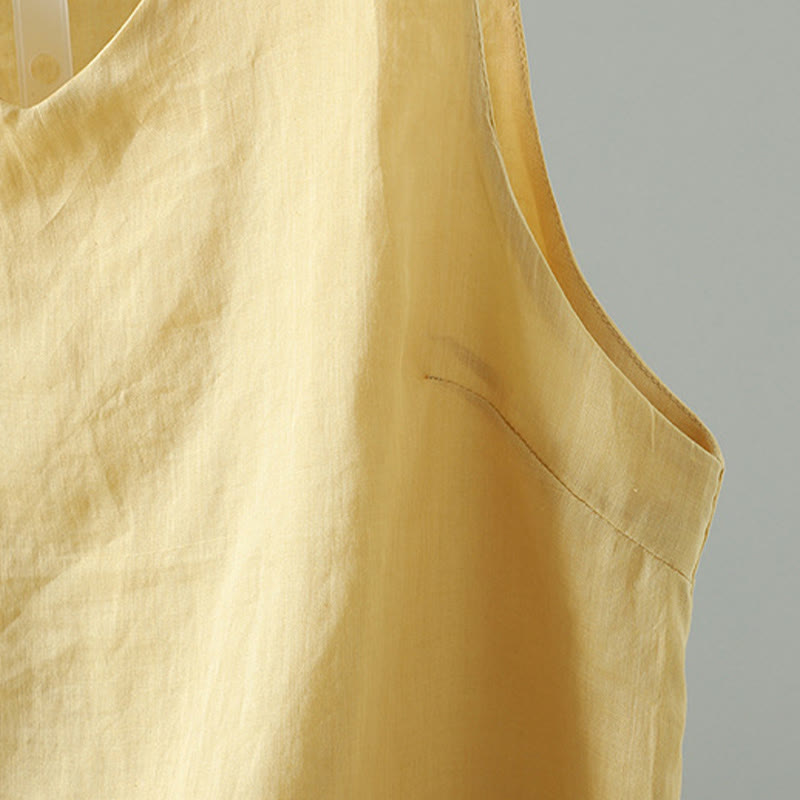 Gilet sans manches en coton à col en V et Buddha Stones vintage pour femme - image 11