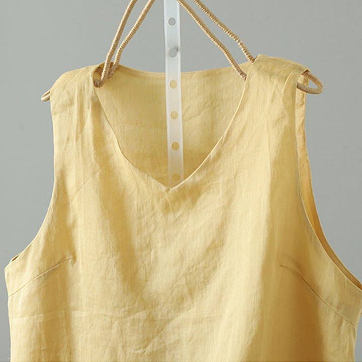 Gilet sans manches en coton à col en V et Buddha Stones vintage pour femme