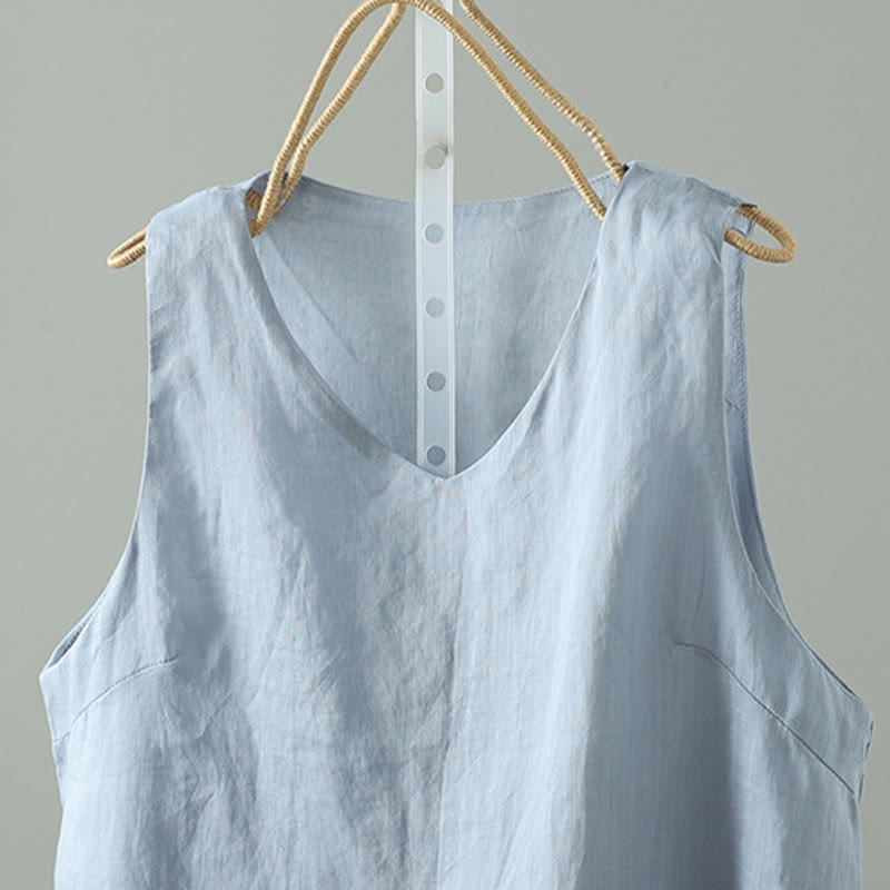 Gilet sans manches en coton à col en V et Buddha Stones vintage pour femme