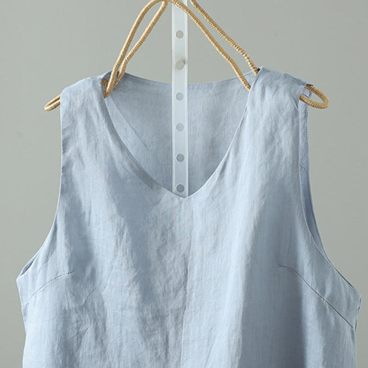 Gilet sans manches en coton à col en V et Buddha Stones vintage pour femme