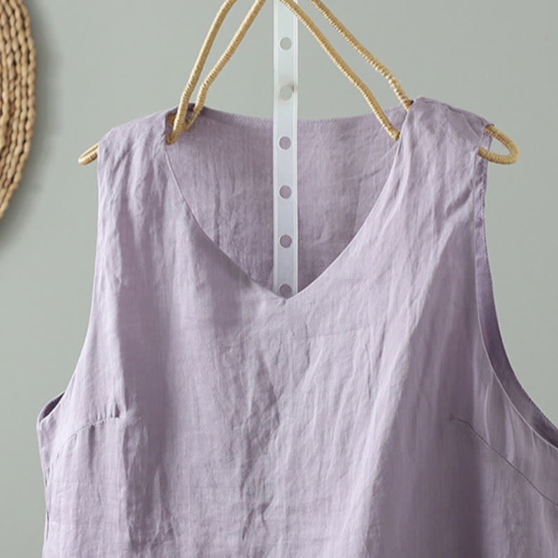 Gilet sans manches en coton à col en V et Buddha Stones vintage pour femme - image 13