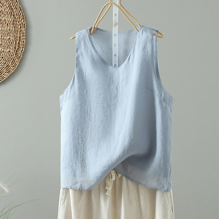 Gilet sans manches en coton à col en V et Buddha Stones vintage pour femme