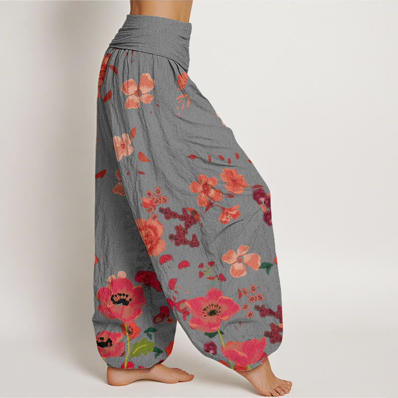 Pantalon sarouel à taille élastique pour femme, motif coquelicot , Buddha Stones et fleurs rouges - image 6