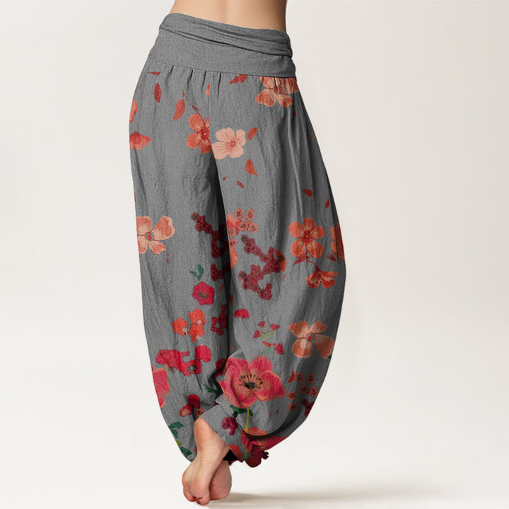 Pantalon harem à taille élastique pour femme, en coton, motif fleurs rouges et coquelicots, avec motif de Buddha Stones - image 5