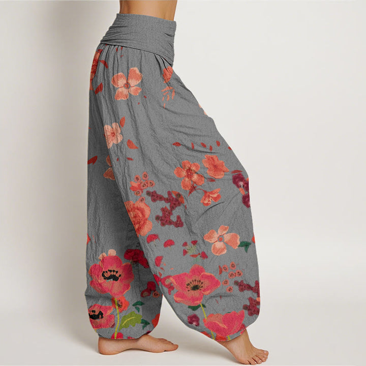 Pantalon harem à taille élastique pour femme, en coton, motif fleurs rouges et coquelicots, avec motif de Buddha Stones - image 6