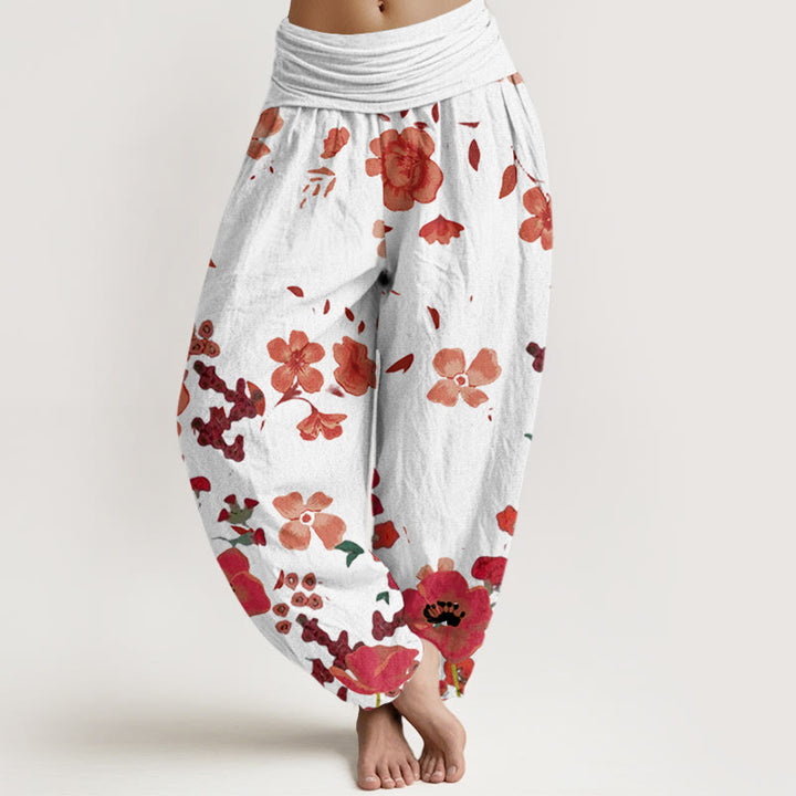 Pantalon sarouel à taille élastique pour femme, motif coquelicot , Buddha Stones et fleurs rouges - Beige - US22，UK/AU26，EU54 (6XL) - image 7