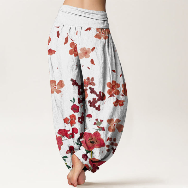 Pantalon harem à taille élastique pour femme, en coton, motif fleurs rouges et coquelicots, avec motif de Buddha Stones - image 8