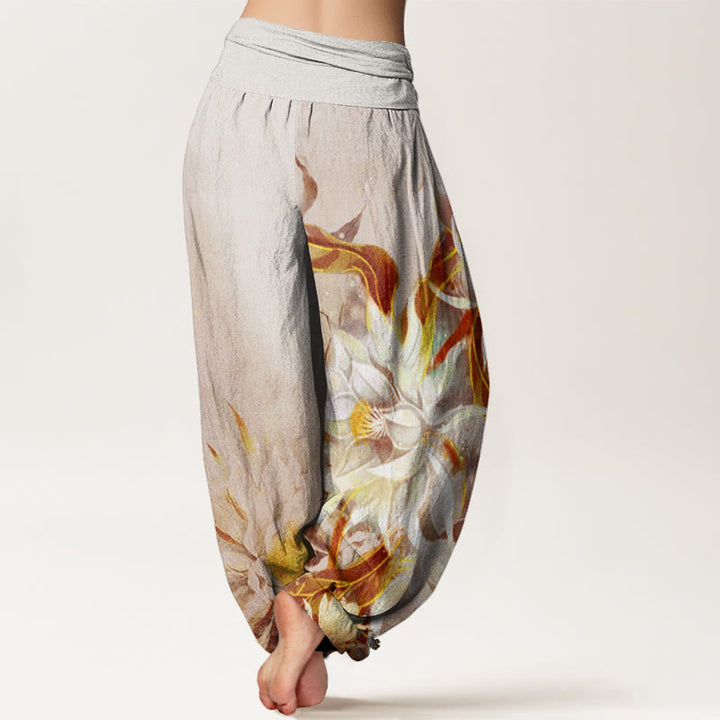 Pantalon harem à taille élastique pour femme, en coton, motif fleurs d'épiphyllum et Buddha Stones - image 5