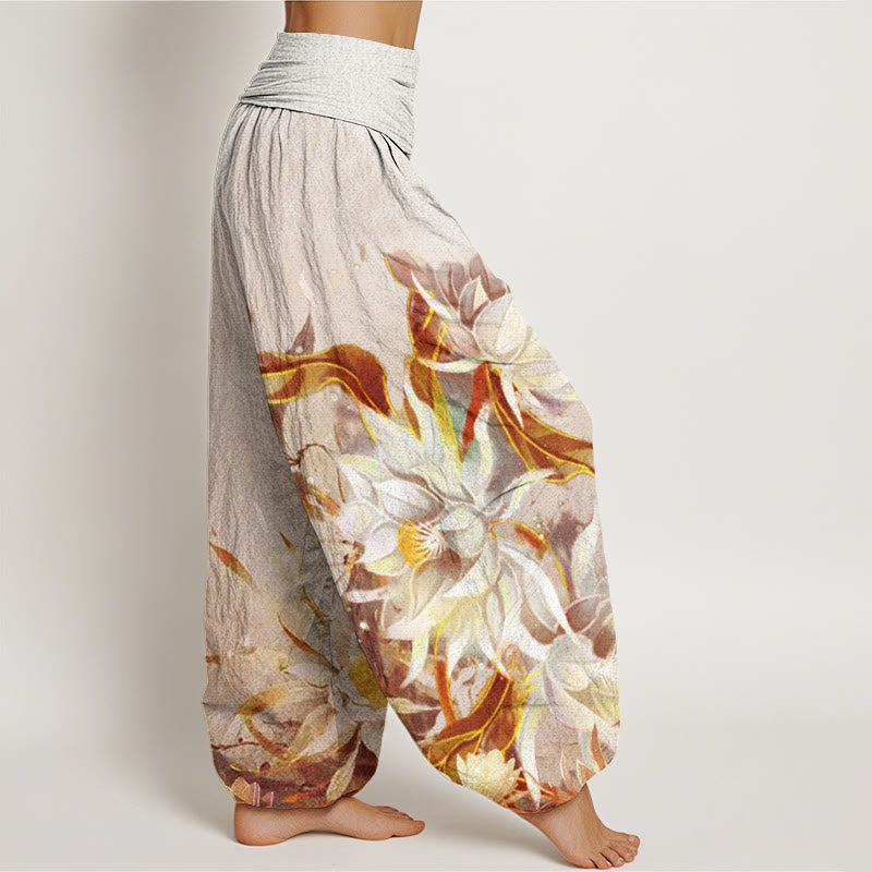 Pantalon harem à taille élastique pour femme, en coton, motif fleurs d'épiphyllum et Buddha Stones - image 6