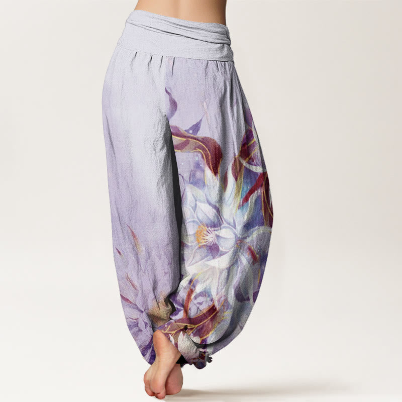 Pantalon harem à taille élastique pour femme, en coton, motif fleurs d'épiphyllum et Buddha Stones - image 8