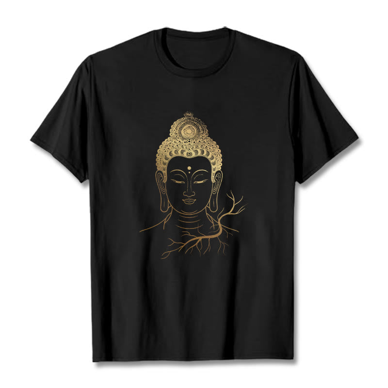 T-shirt Tête de Buddha Stones de Bouddha et Méditation Dorée - Noir - 2XL - image 0